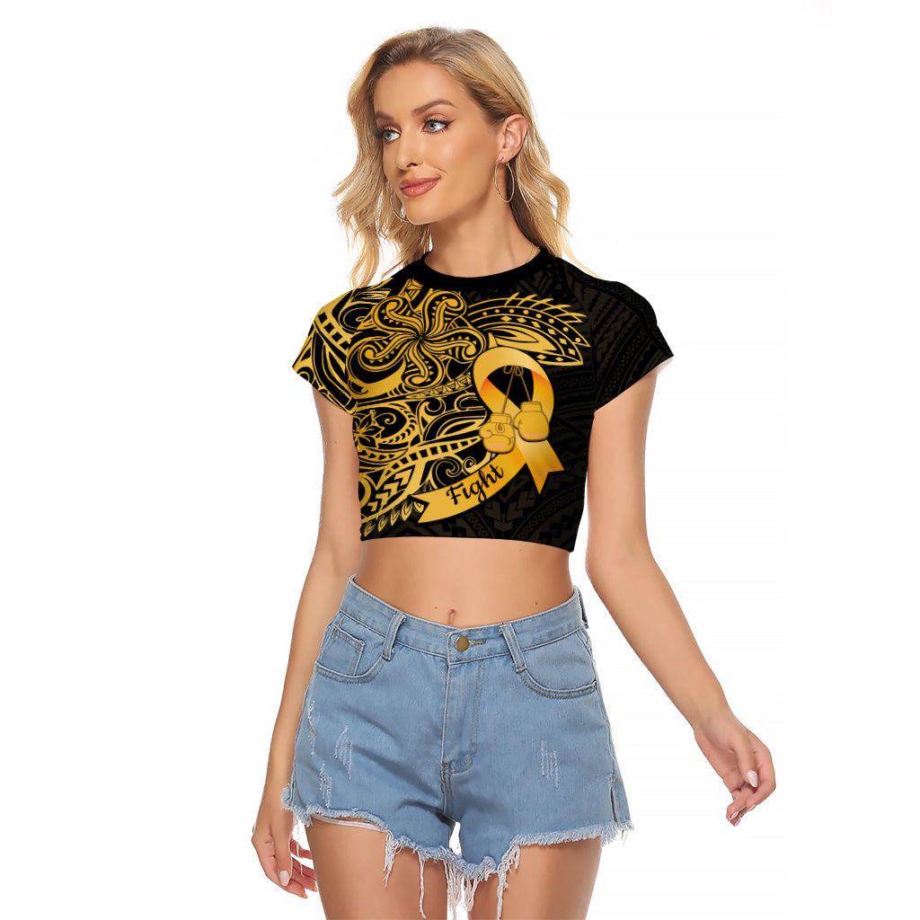 Polynesia Bone Cancer Awareness Raglan Cropped T Shirt Fight Warriors