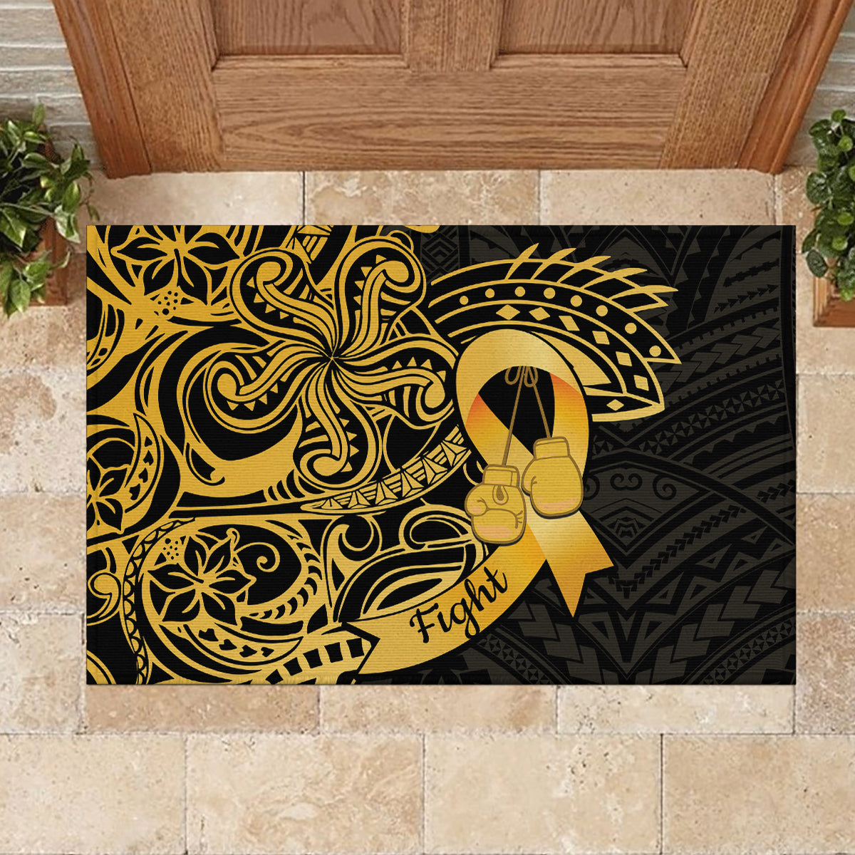 Polynesia Bone Cancer Awareness Rubber Doormat Fight Warriors