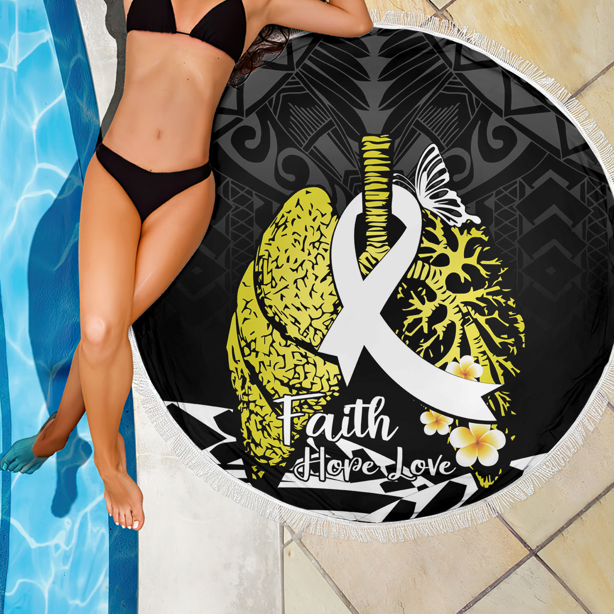 Polynesia World Lung Cancer Day Beach Blanket Faith Hope Love LT14 - Polynesian Pride