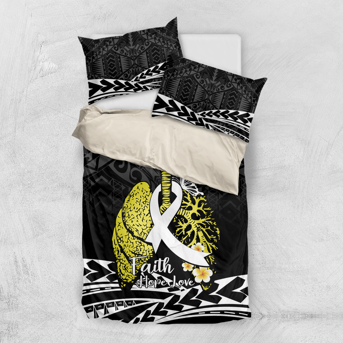 Polynesia World Lung Cancer Day Bedding Set Faith Hope Love