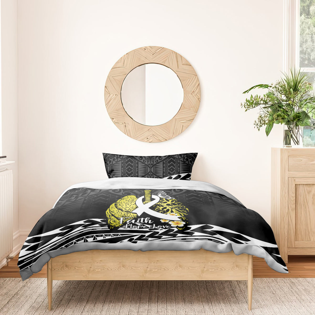 Polynesia World Lung Cancer Day Bedding Set Faith Hope Love
