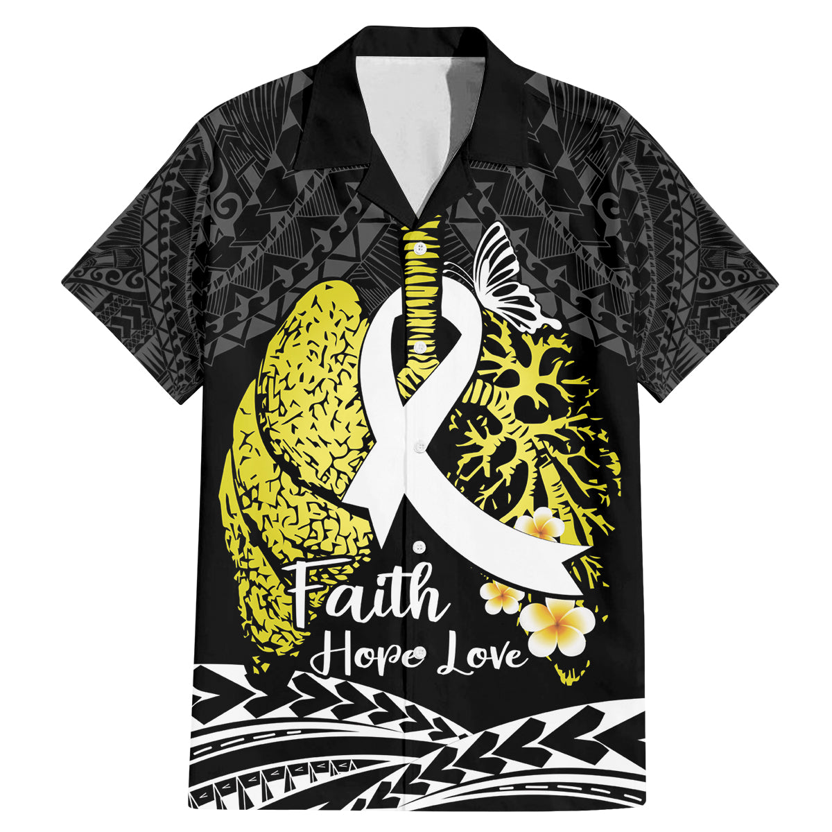 Personalised Polynesia World Lung Cancer Day Family Matching Mermaid Dress and Hawaiian Shirt Faith Hope Love LT14 Dad's Shirt - Short Sleeve Black - Polynesian Pride