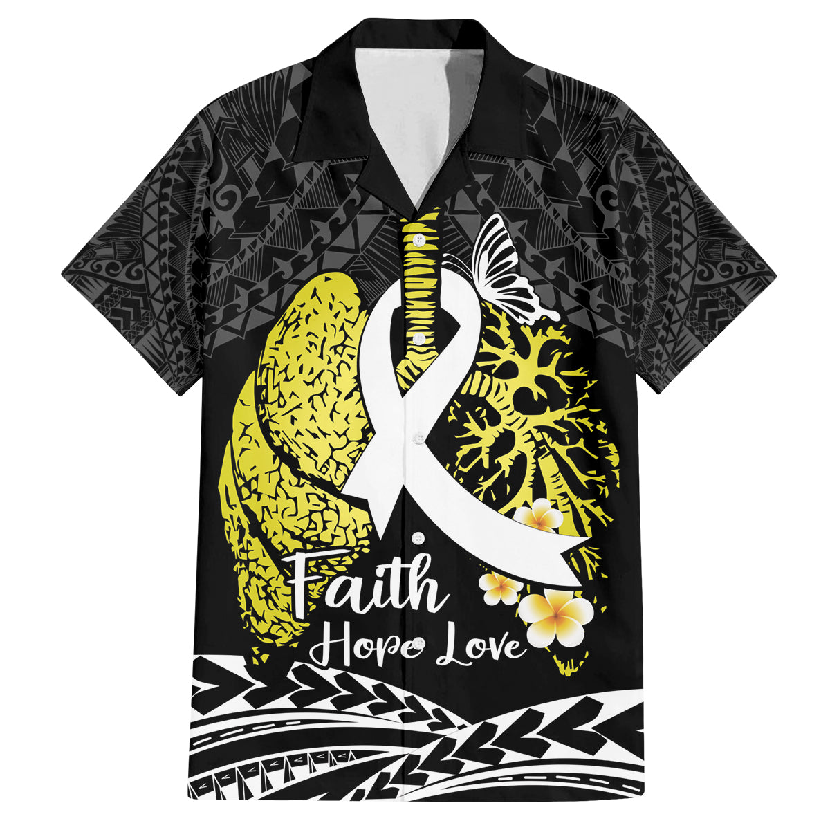 Personalised Polynesia World Lung Cancer Day Family Matching Off Shoulder Maxi Dress and Hawaiian Shirt Faith Hope Love