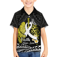 Personalised Polynesia World Lung Cancer Day Family Matching Off Shoulder Short Dress and Hawaiian Shirt Faith Hope Love LT14 Son's Shirt Black - Polynesian Pride