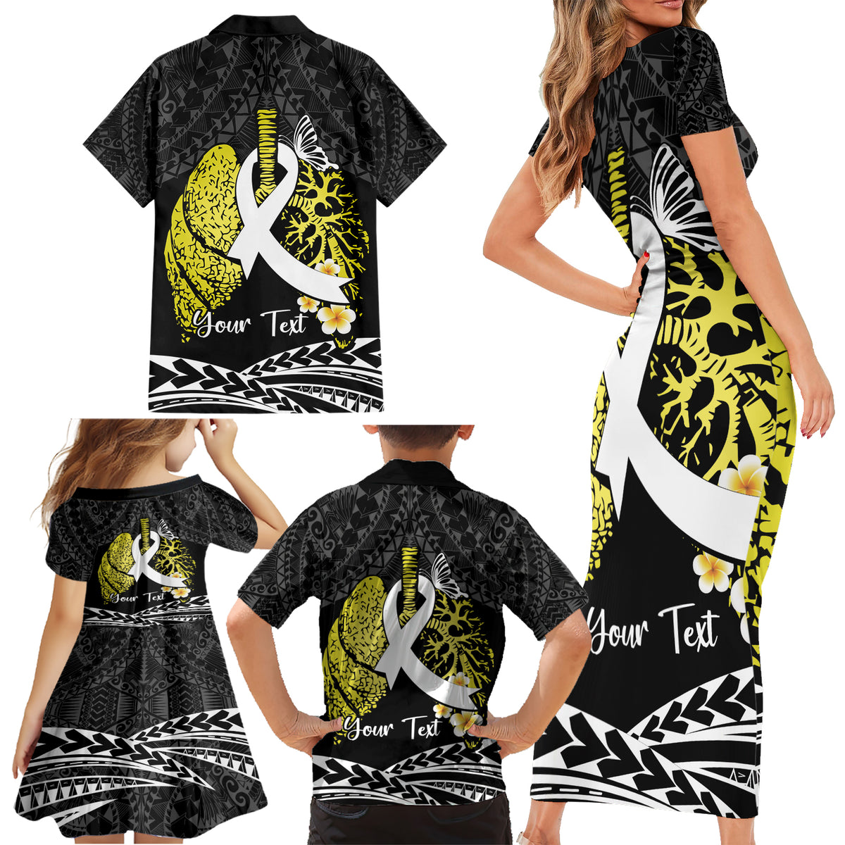 Personalised Polynesia World Lung Cancer Day Family Matching Short Sleeve Bodycon Dress and Hawaiian Shirt Faith Hope Love LT14 - Polynesian Pride