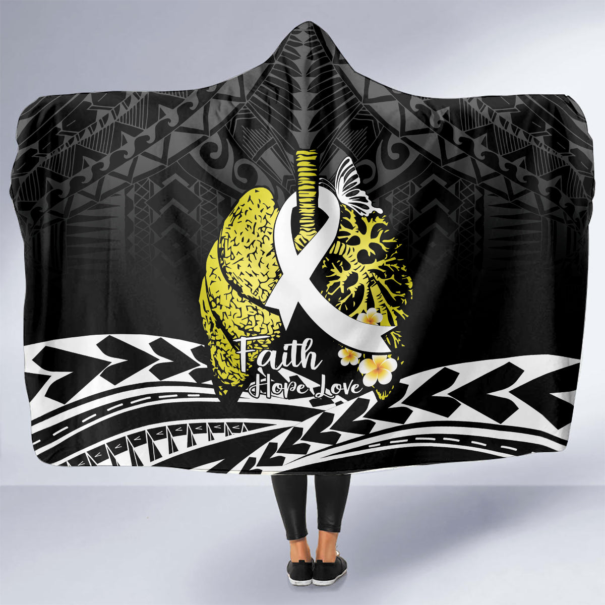 Polynesia World Lung Cancer Day Hooded Blanket Faith Hope Love