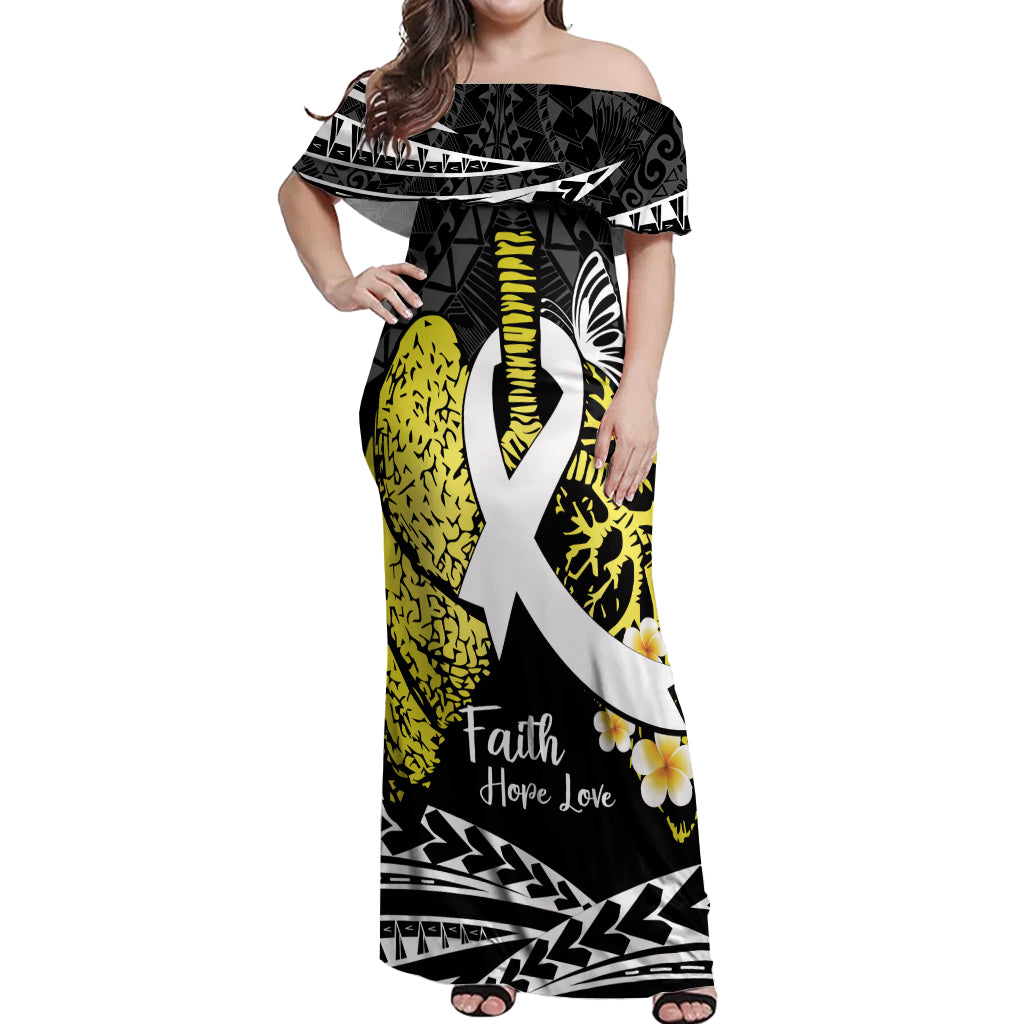 Personalised Polynesia World Lung Cancer Day Off Shoulder Maxi Dress Faith Hope Love LT14 Women Black - Polynesian Pride