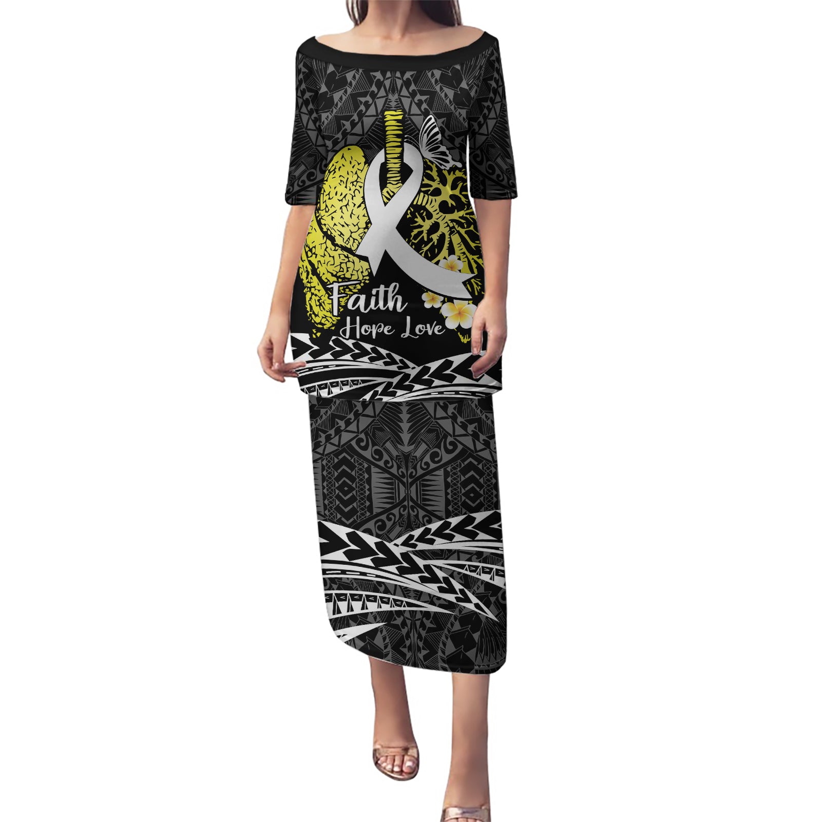 Personalised Polynesia World Lung Cancer Day Puletasi Faith Hope Love