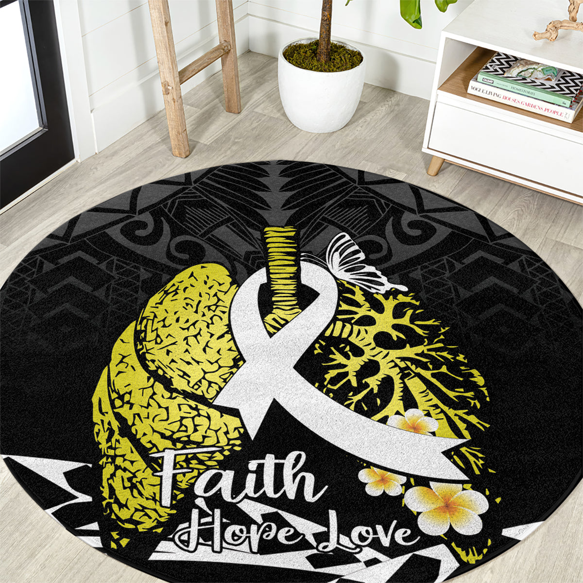 Polynesia World Lung Cancer Day Round Carpet Faith Hope Love LT14 Black - Polynesian Pride