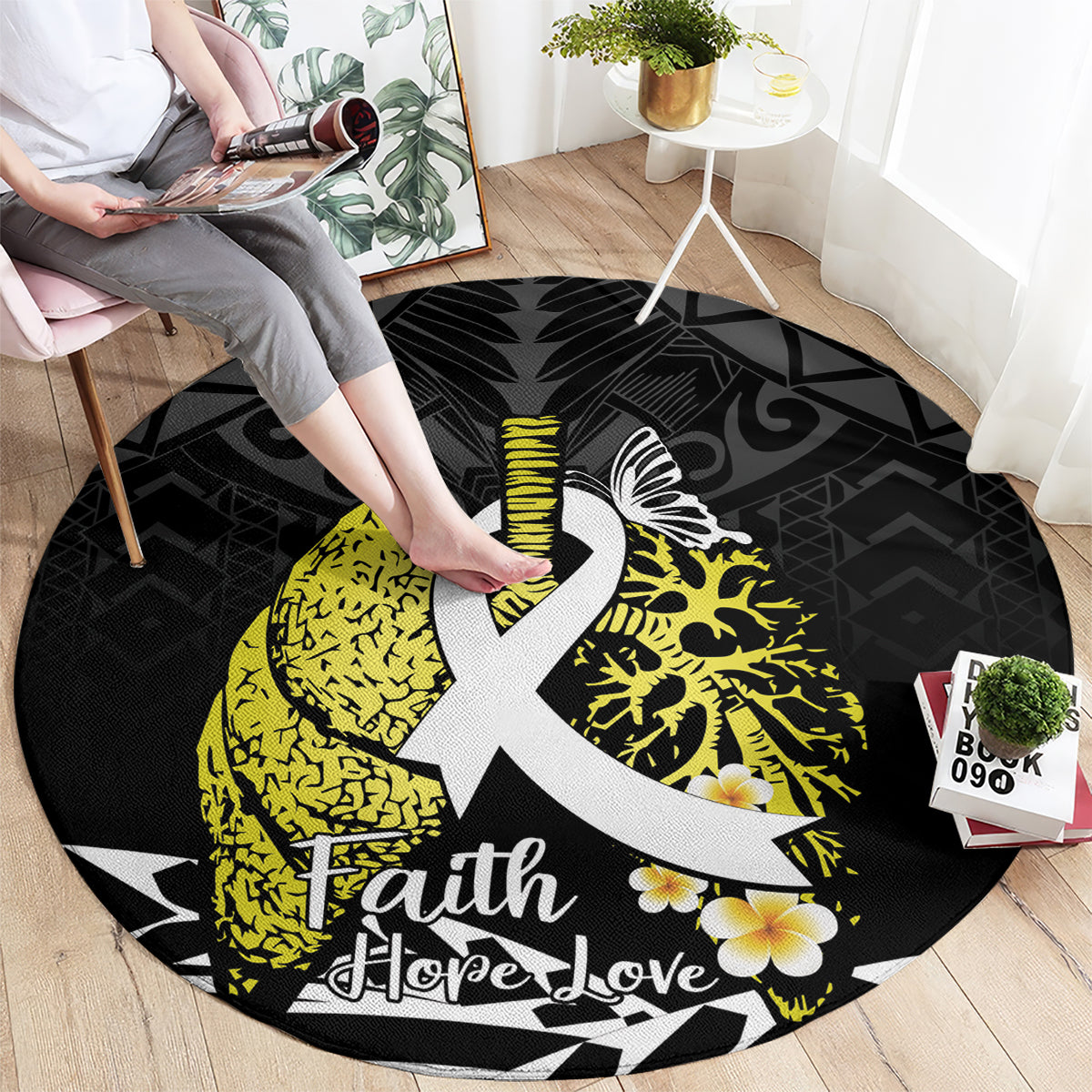 Polynesia World Lung Cancer Day Round Carpet Faith Hope Love LT14 - Polynesian Pride