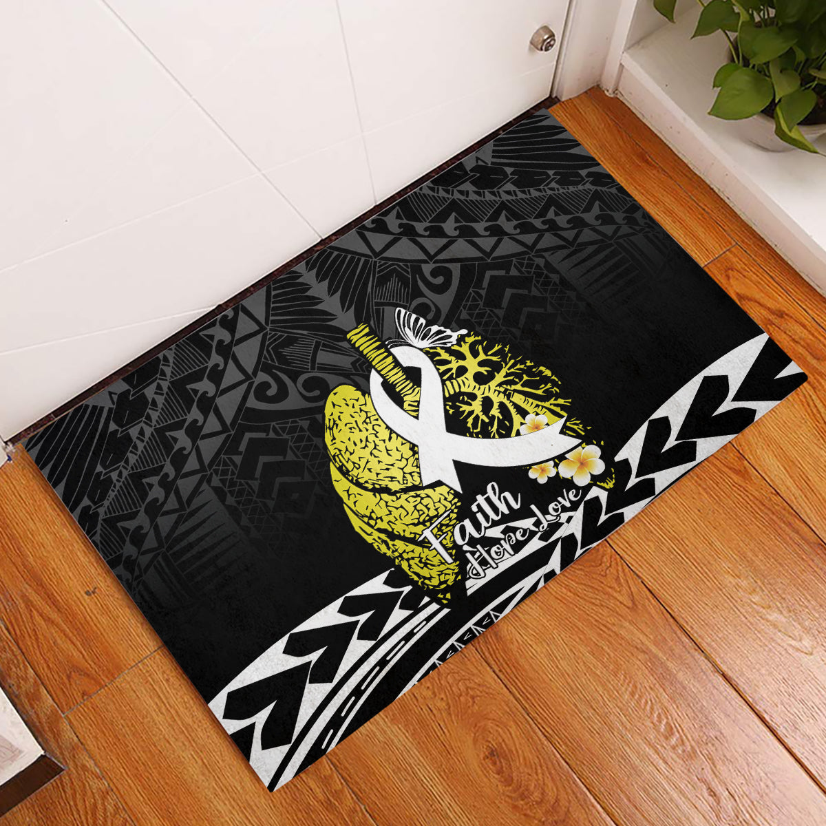 Polynesia World Lung Cancer Day Rubber Doormat Faith Hope Love LT14 Black - Polynesian Pride