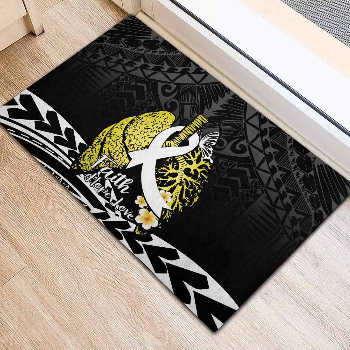 Polynesia World Lung Cancer Day Rubber Doormat Faith Hope Love LT14 - Polynesian Pride