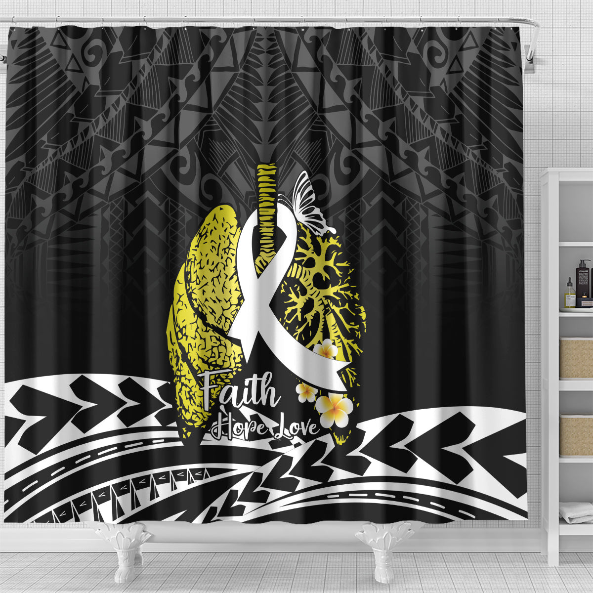 Polynesia World Lung Cancer Day Shower Curtain Faith Hope Love