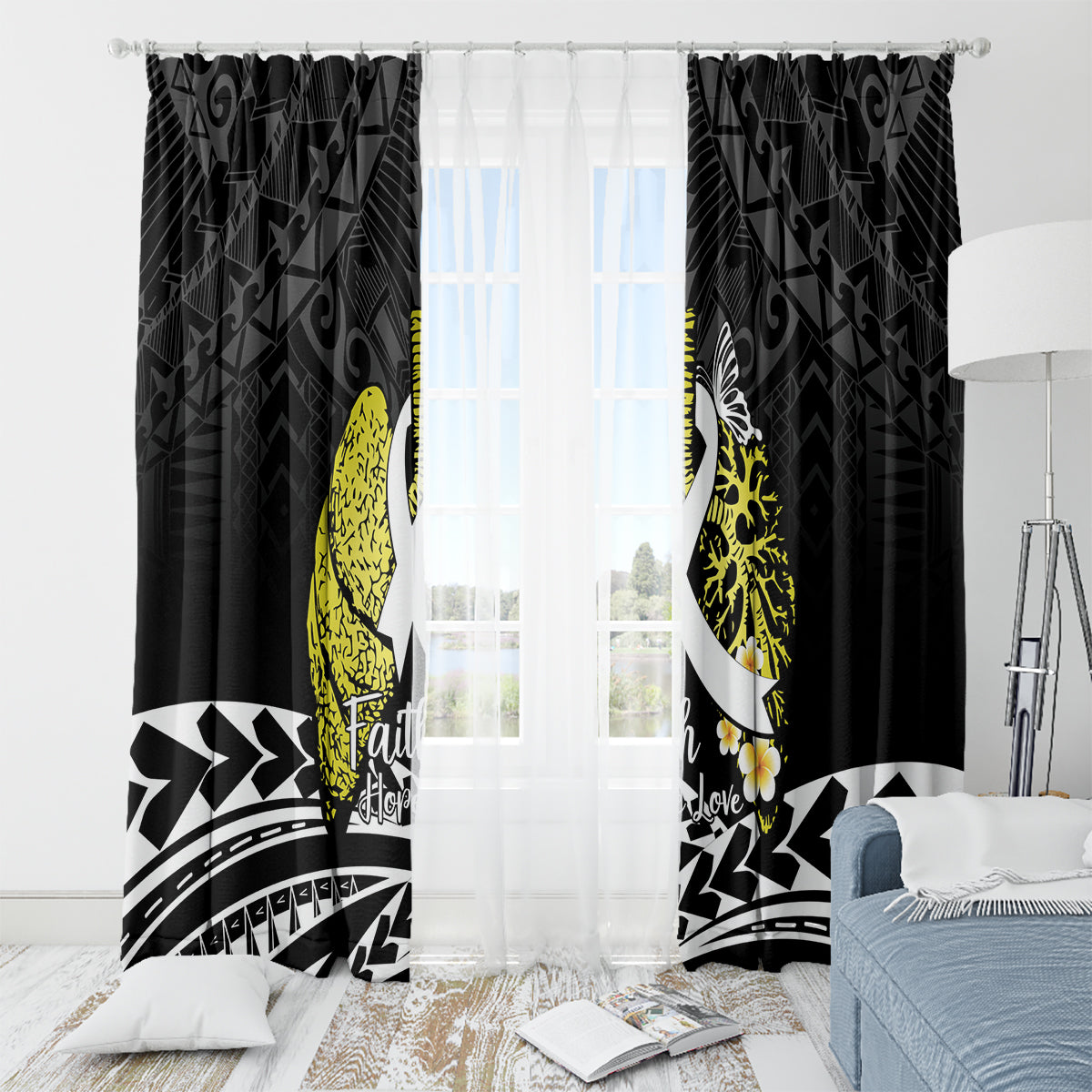 Polynesia World Lung Cancer Day Window Curtain Faith Hope Love