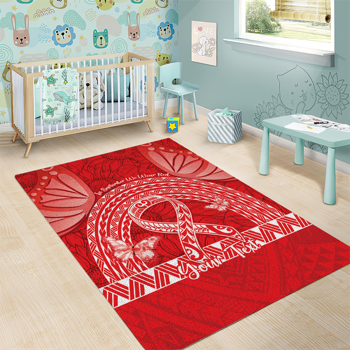 Personalised In September We Wear Red Area Rug Polynesia Blood Cancer Awareness