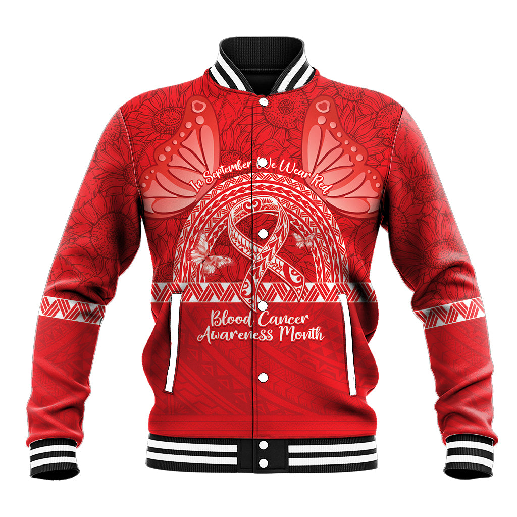 Personalised In September We Wear Red Baseball Jacket Polynesia Blood Cancer Awareness