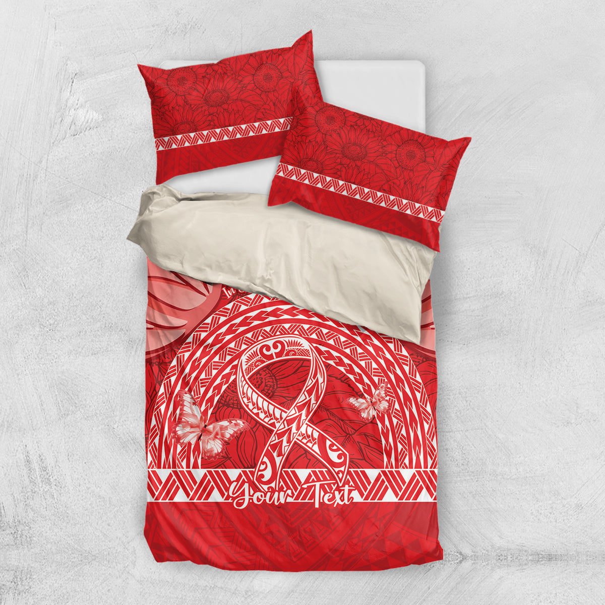 Personalised In September We Wear Red Bedding Set Polynesia Blood Cancer Awareness