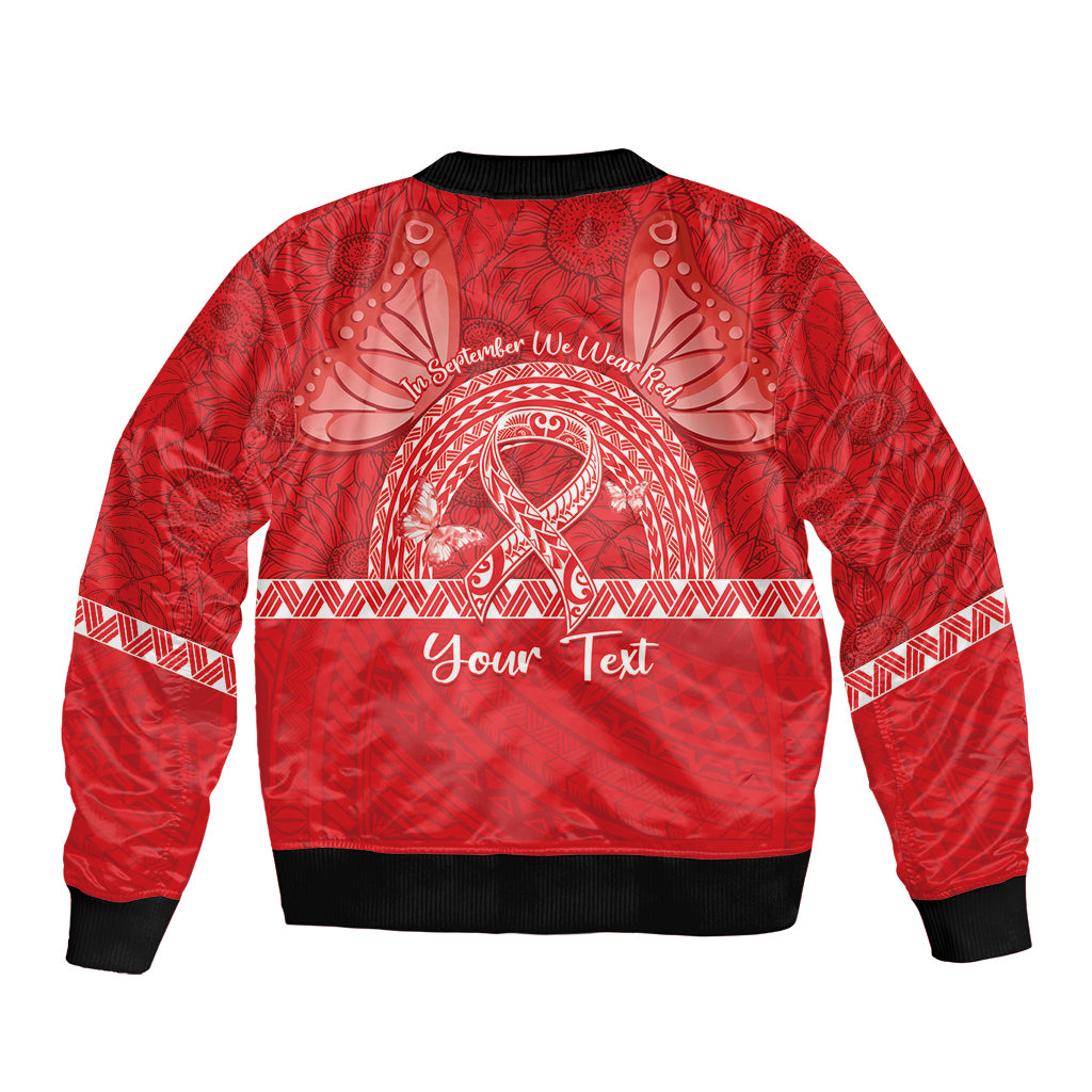 Personalised In September We Wear Red Bomber Jacket Polynesia Blood Cancer Awareness