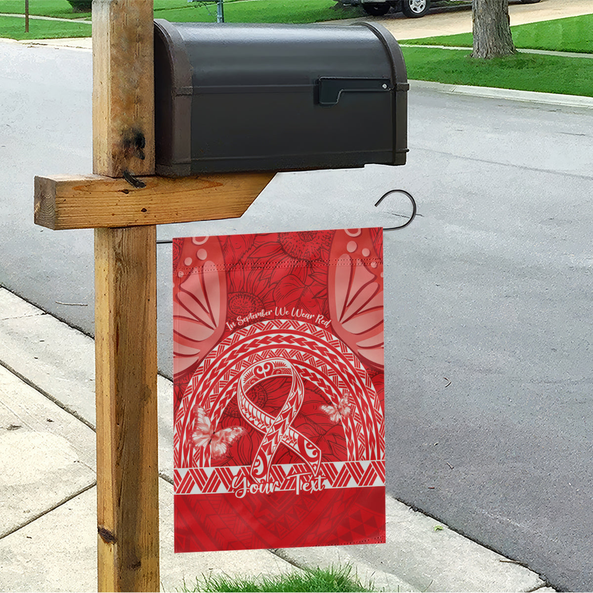 Personalised In September We Wear Red Garden Flag Polynesia Blood Cancer Awareness