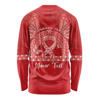 Personalised In September We Wear Red Long Sleeve Shirt Polynesia Blood Cancer Awareness