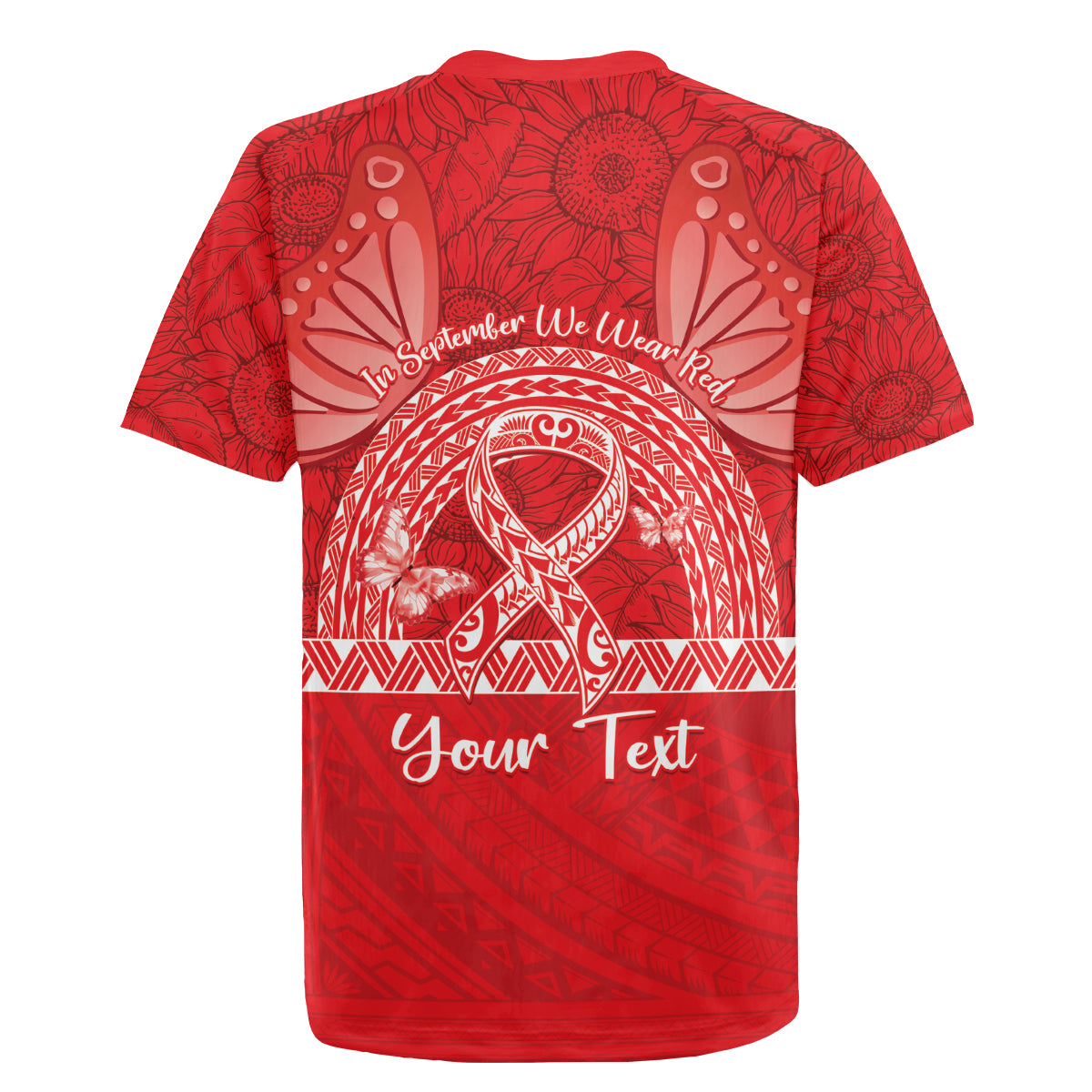 Personalised In September We Wear Red Rugby Jersey Polynesia Blood Cancer Awareness