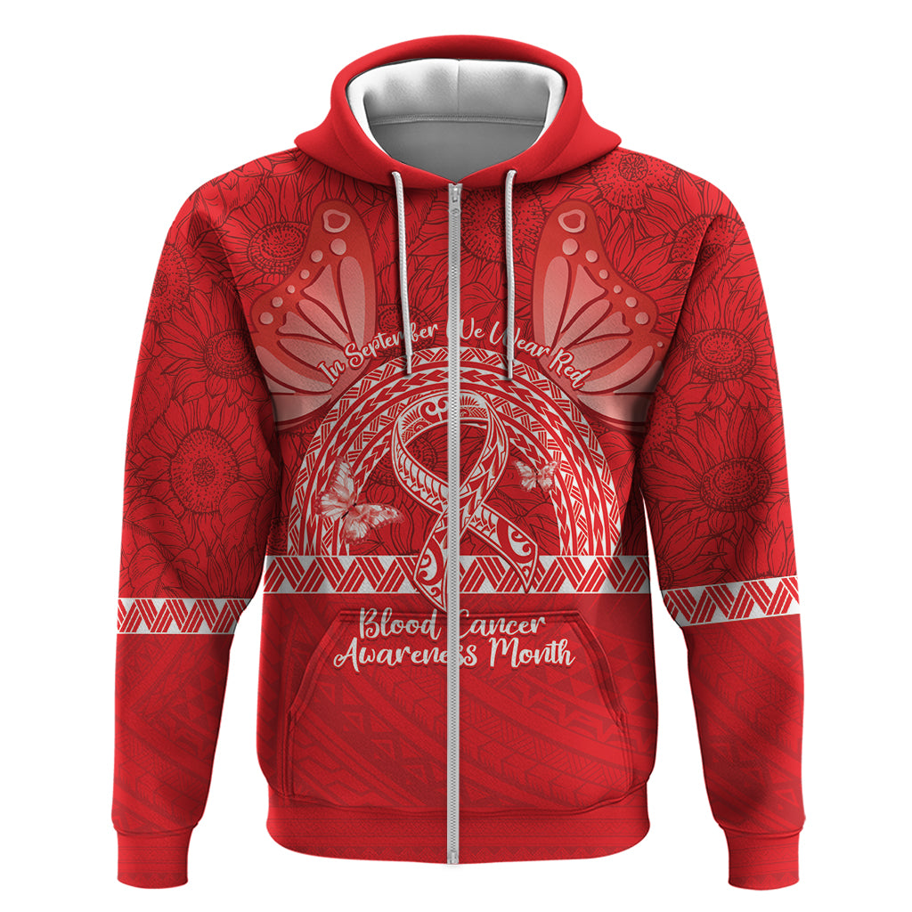 Personalised In September We Wear Red Zip Hoodie Polynesia Blood Cancer Awareness