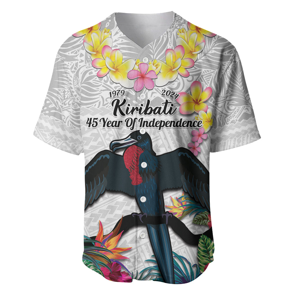 Kiribati Independence Day Baseball Jersey Frigatebird Mix Tropical Flowers - White Style LT14 White - Polynesian Pride