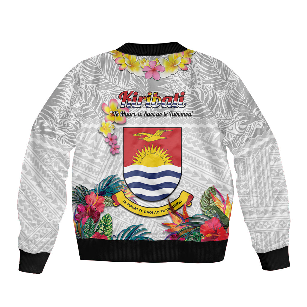 Kiribati Independence Day Bomber Jacket Frigatebird Mix Tropical Flowers - White Style