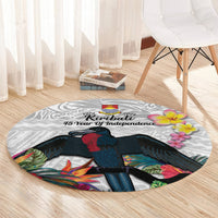 Kiribati Independence Day Round Carpet Frigatebird Mix Tropical Flowers - White Style