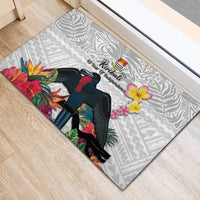 Kiribati Independence Day Rubber Doormat Frigatebird Mix Tropical Flowers - White Style