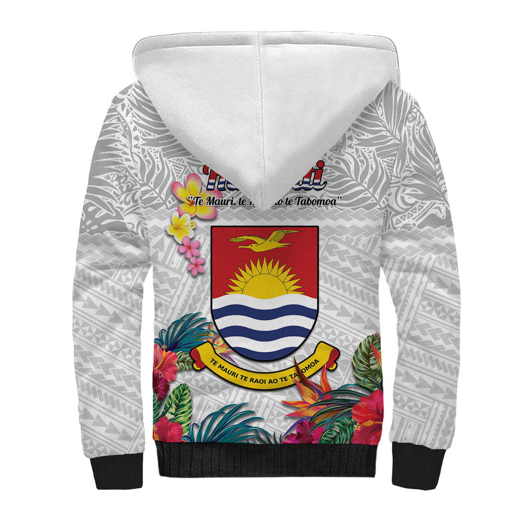 Kiribati Independence Day Sherpa Hoodie Frigatebird Mix Tropical Flowers - White Style