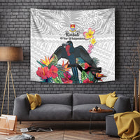Kiribati Independence Day Tapestry Frigatebird Mix Tropical Flowers - White Style