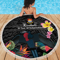 Kiribati Independence Day Beach Blanket Frigatebird Mix Tropical Flowers - Black Style