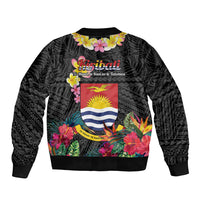 Kiribati Independence Day Bomber Jacket Frigatebird Mix Tropical Flowers - Black Style