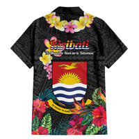 Kiribati Independence Day Family Matching Mermaid Dress and Hawaiian Shirt Frigatebird Mix Tropical Flowers - Black Style