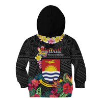 Kiribati Independence Day Kid Hoodie Frigatebird Mix Tropical Flowers - Black Style