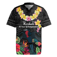 Kiribati Independence Day Rugby Jersey Frigatebird Mix Tropical Flowers - Black Style LT14 Black - Polynesian Pride