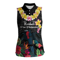 Kiribati Independence Day Women Sleeveless Polo Shirt Frigatebird Mix Tropical Flowers - Black Style LT14 Female Black - Polynesian Pride