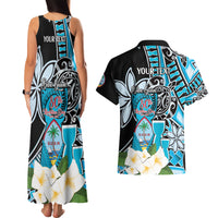 Personalised Guam Liberation Day Couples Matching Tank Maxi Dress and Hawaiian Shirt Chamorro Latte Stone With Guasali Flowers