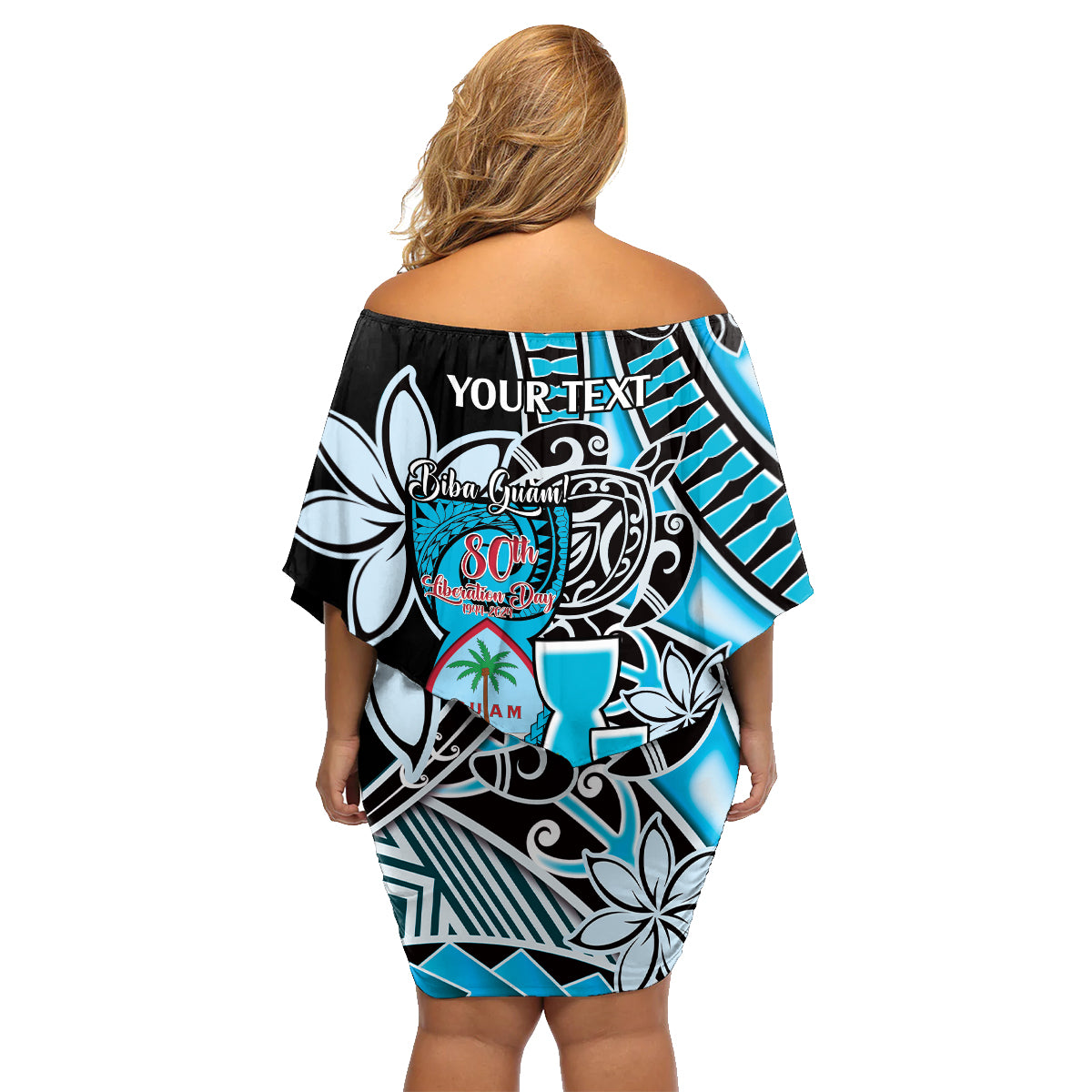 Personalised Guam Liberation Day Family Matching Off Shoulder Short Dress and Hawaiian Shirt Chamorro Latte Stone With Guasali Flowers