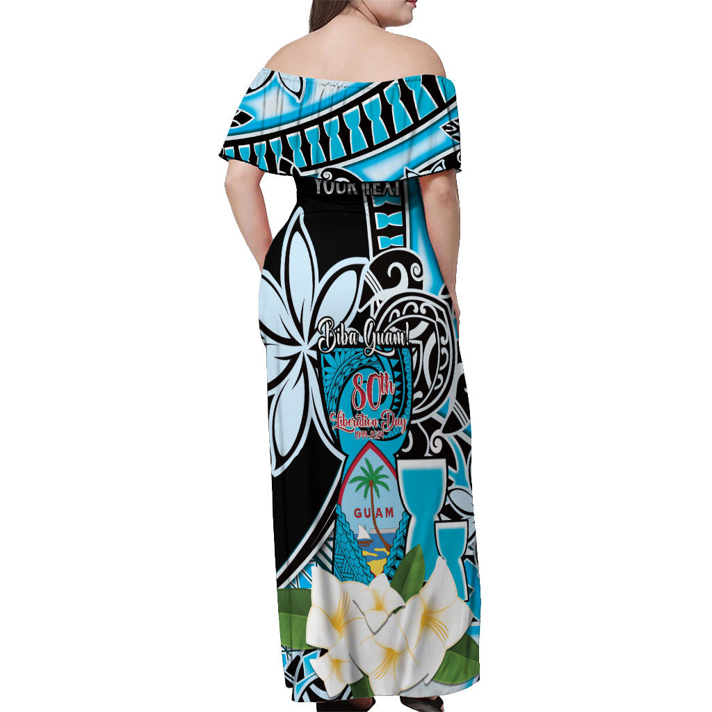Personalised Guam Liberation Day Off Shoulder Maxi Dress Chamorro Latte Stone With Guasali Flowers