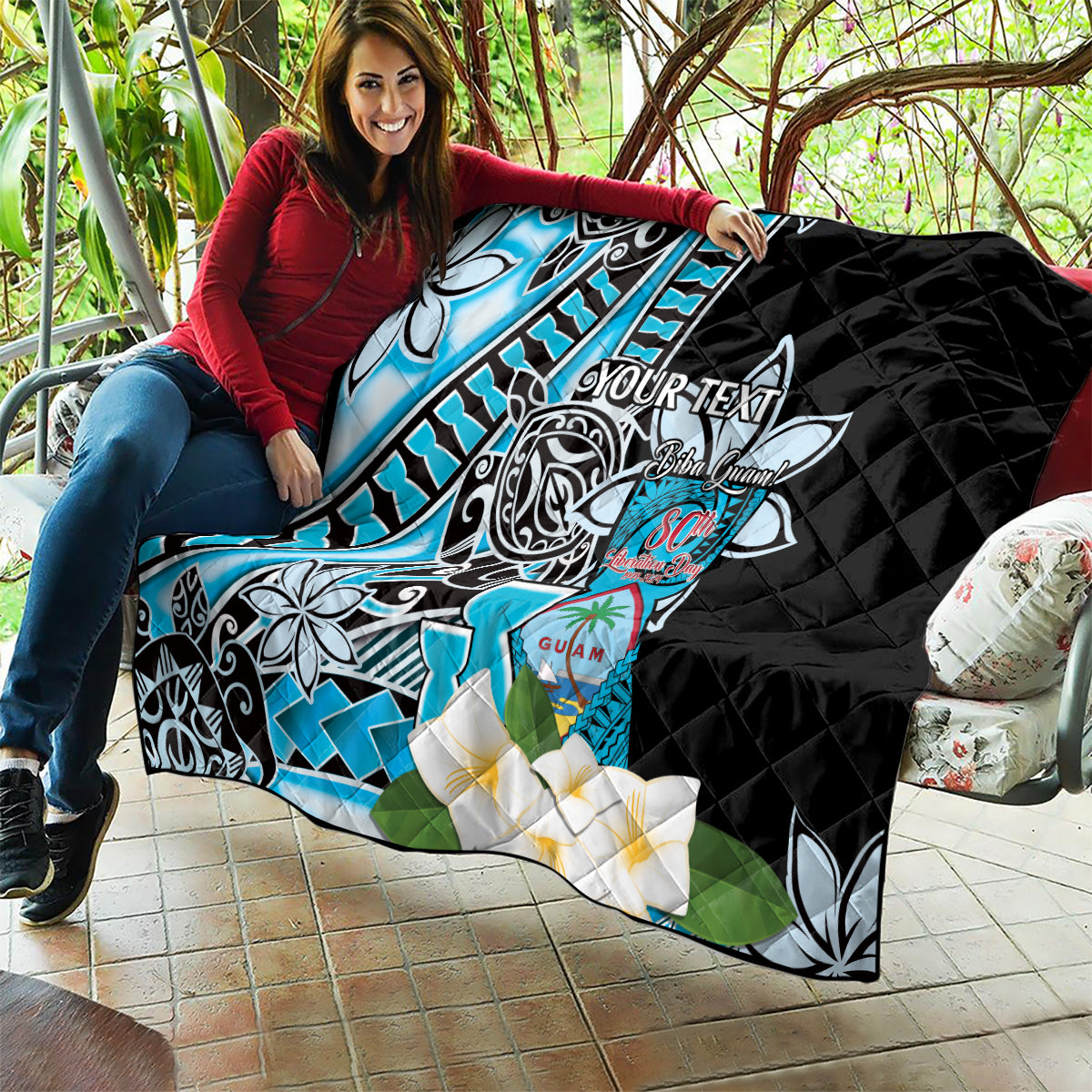 Personalised Guam Liberation Day Quilt Chamorro Latte Stone With Guasali Flowers