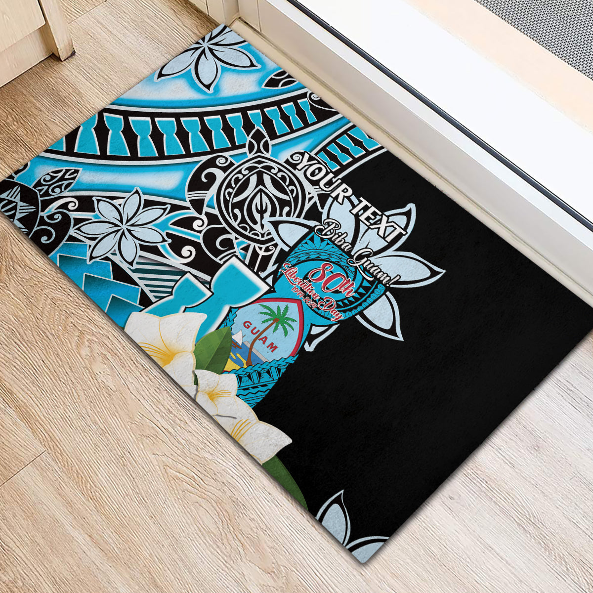Personalised Guam Liberation Day Rubber Doormat Chamorro Latte Stone With Guasali Flowers