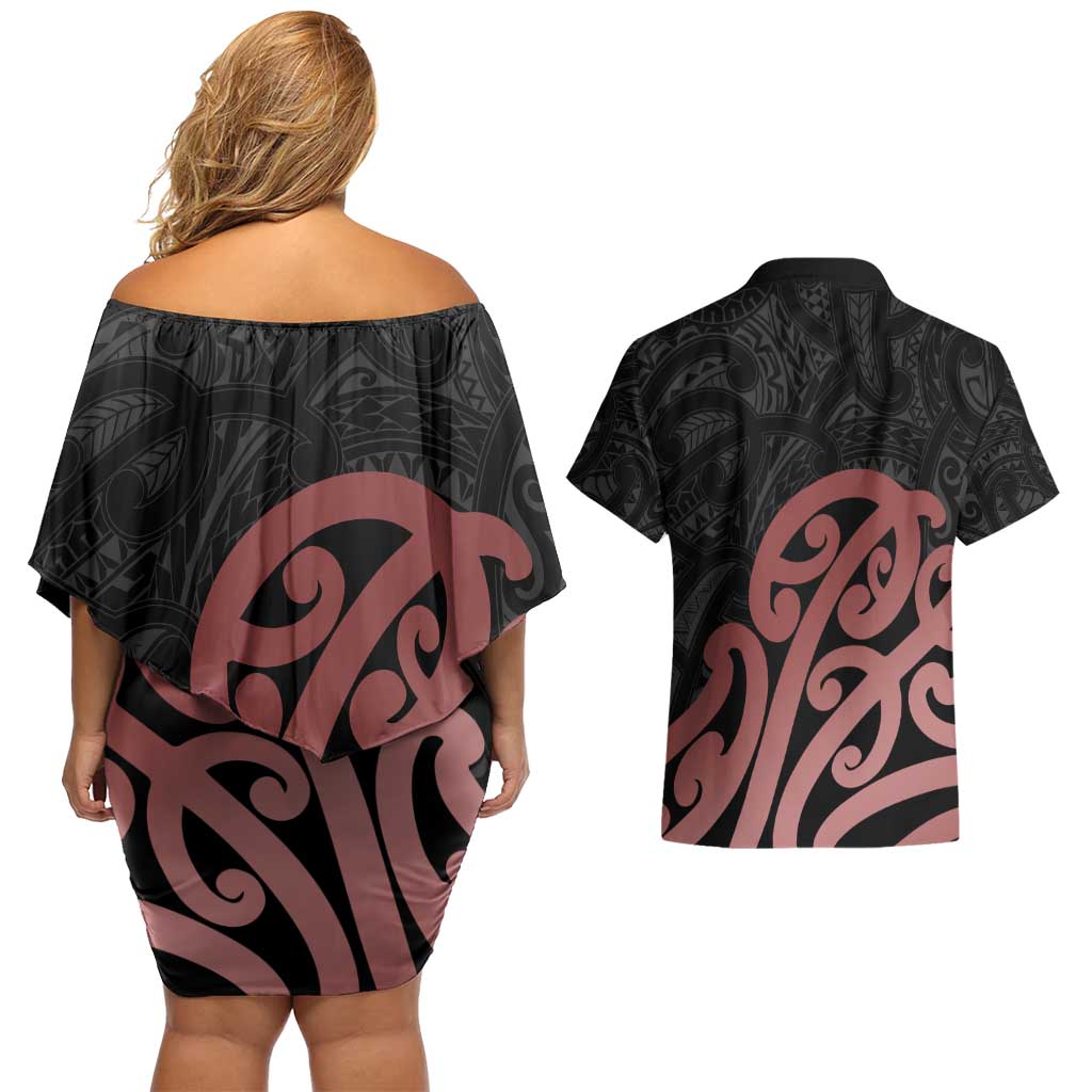 New Zealand Mangopare Tamanako Couples Matching Off Shoulder Short Dress and Hawaiian Shirt Aotearoa Maori LT14 - Polynesian Pride
