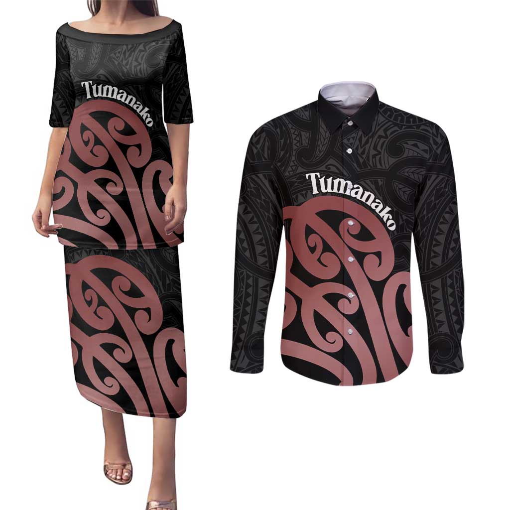New Zealand Mangopare Tamanako Couples Matching Puletasi and Long Sleeve Button Shirt Aotearoa Maori