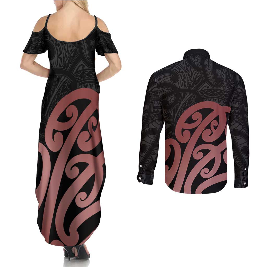 New Zealand Mangopare Tamanako Couples Matching Summer Maxi Dress and Long Sleeve Button Shirt Aotearoa Maori
