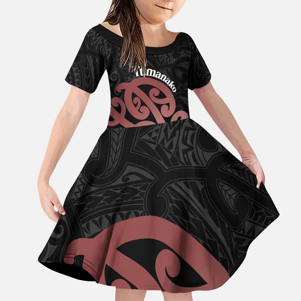 New Zealand Mangopare Tamanako Family Matching Puletasi and Hawaiian Shirt Aotearoa Maori LT14 Daughter's Dress Brown - Polynesian Pride