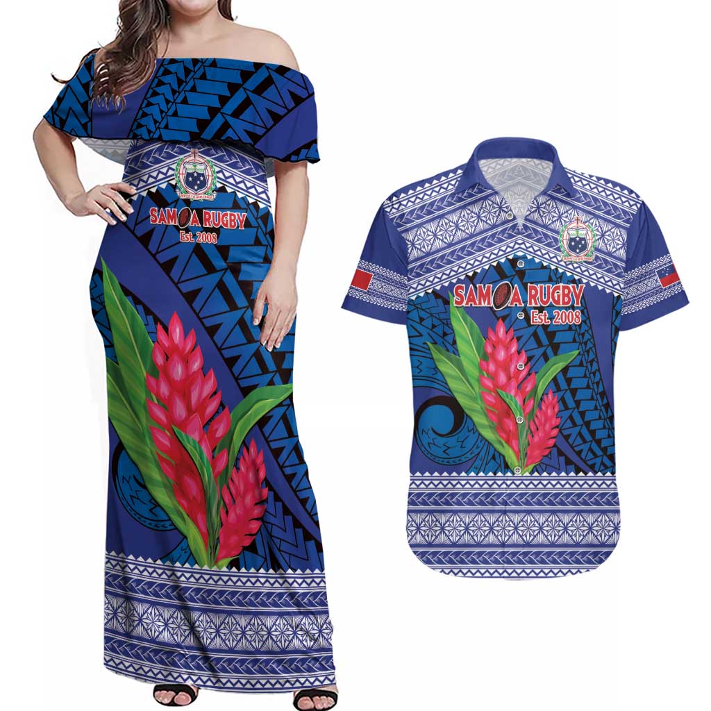 Custom Samoa Rugby Couples Matching Off Shoulder Maxi Dress and Hawaiian Shirt 2024 Go Champions Samoan Gingers