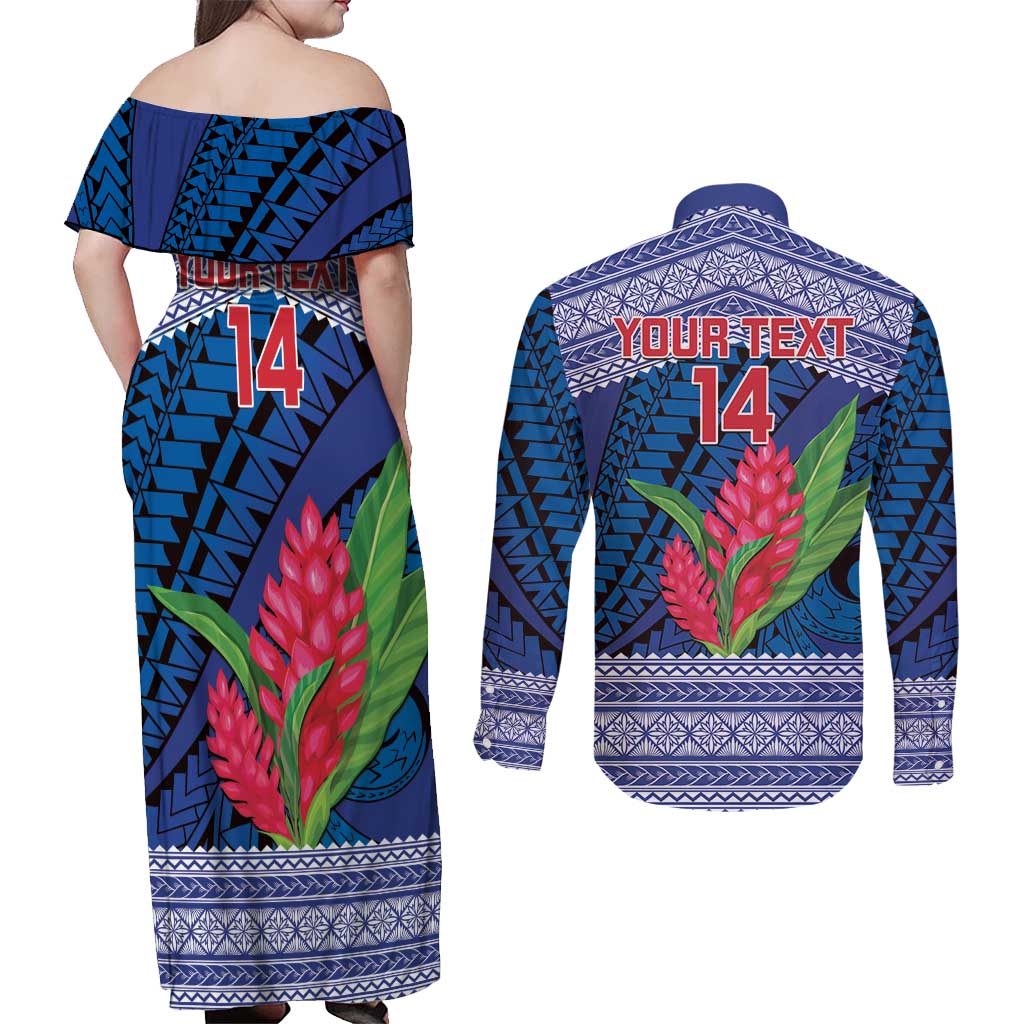 Custom Samoa Rugby Couples Matching Off Shoulder Maxi Dress and Long Sleeve Button Shirt 2024 Go Champions Samoan Gingers