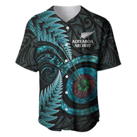 New Zealand Archery Baseball Jersey Aotearoa Silver Fern Maori LT14 Turquoise - Polynesian Pride